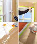 Masking Paper And Tape Set For Painting Projects 4 Rolls 50 Feet Each Assorted Sizes in use for window and trim protection during painting.