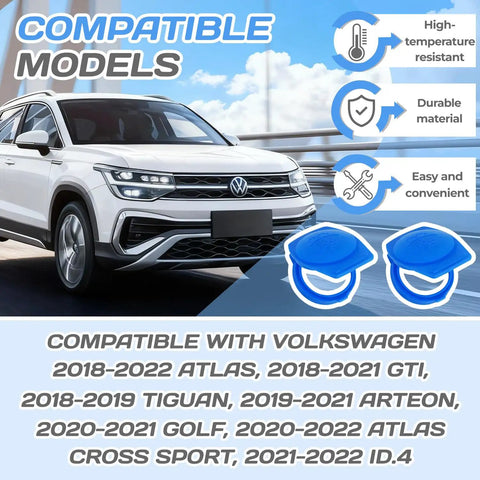OEM 3Q0955455 Windshield Washer Fluid Cap For Volkswagen Atlas GTI Tiguan Arteon Jetta, compatible models and features showcased.