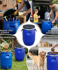 Go-To Outdoor Rain Barrel Rain Drum 30L 50L 60L 65L 100L 120L 160L 200L Blue Food Grade HDPE Plastic With Tight Lid Airtight Seal in use for storage.