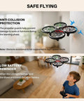 Kid Friendly Indoor Drone With Obstacle Avoidance and 20 Minute Flight Time flies indoors with propeller guards