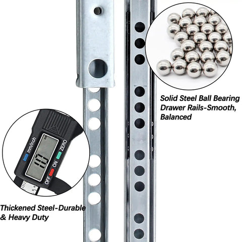 Beefy 12 Inch Metal Drawer Slides With Ball Bearing Two Way Glide For Kitchen Cabinets And Dressers, Heavy Duty Rails