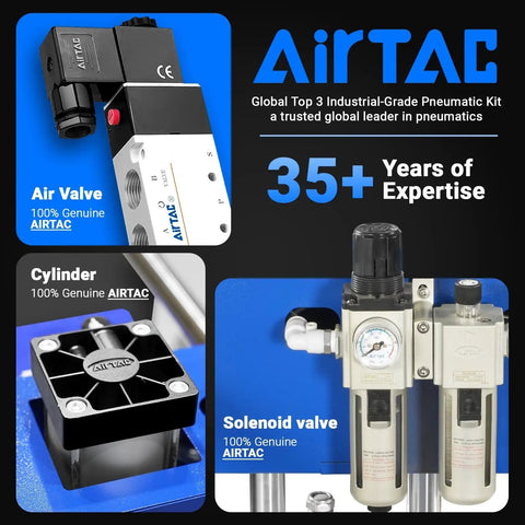 AIRTAC components for 20x24 Inch Dual Platen Heat Press With Auto Lift For Bulk Sublimation Transfers, including valves and cylinders.
