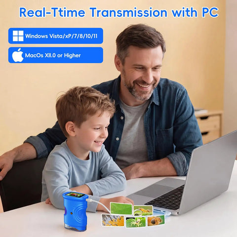 4K 1000X Handheld Digital Microscope For Kids With 2.0 Inch IPS Screen And USB Live Preview Ultra Zoom For Leaves Coins Fabric Insects And Tiny Details, blue