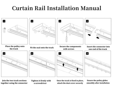 Ceiling Mounted Double Curtain Track System In Aluminum, White Finish, Silent Rails, 2.4m Length (7.9ft), Heavy-Duty Glide For Thick Curtain Panels Up To 88lbs installation manual