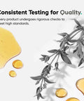 Liquid drops and plant sprig illustrating consistent quality testing for supplements.