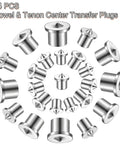 Pro Grade Dowel And Tenon Center Pins Set Features Twenty Four Pieces Across Six Exact Sizes in chrome steel for precise woodworking assembly.