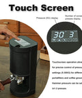 Slick Automatic Electric Coffee Tamper Fifty Eight Millimeter Espresso Tamping Station touchscreen with pressure display.