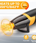 Dope Mini Heat Gun With Dual Temperature 500F And 842F, black and yellow handle, showing fast heating feature for crafts and DIY.