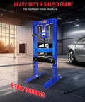 6 Ton Hydraulic Shop Press With Stamping Plates For Auto Repairs And Heavy Duty Bending And Straightening Bearings And U Joints On A Rugged Carbon Steel H Frame Ideal For Garage Floor Projects And Consistent Rebound, displayed in a garage setting.