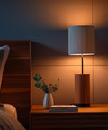 All-In-One DIY Lamp Kit With Black Finish, Includes Wiring, Socket, Hardware And Easy Instructions on bedside table