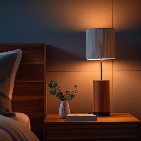 Modern bedroom setup with bedside table lamp crafted with Silver Finish Make A Lamp Kit With All Parts Included And No Sweat DIY Lamp Design Or Repair Instructions Includes 8ft Silver Cord, Push Thru Socket, Lamp Harp With Base, Hex Nut, Metal Washer, Rubber Grommet For Vintage Or Modern Lighting Projects, adding warm ambiance.