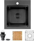 Matte Black Stainless Steel Drop In Sink 16 By 18 Inch Small Prep Sink With Cutting Board And Built In Workstation Ledge