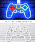 Dope Game Controller Neon Sign LED Wall Light USB And Battery Powered For Gaming Room Decor, colorful glow on brick wall.