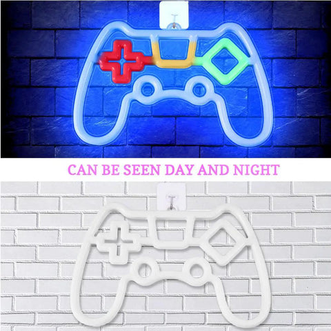Dope Game Controller Neon Sign LED Wall Light USB And Battery Powered For Gaming Room Decor, colorful glow on brick wall.