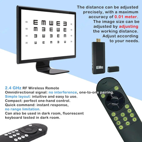 Digital Visual Acuity Eye Chart For TV And Monitor, 4K Vision Tester With Auto Randomize And Mirror Modes, remote, plug and play kit