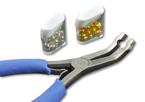 Crimping Pliers For Jewelry Making And Beading, blue handle, with bead containers for secure bead closures, lightweight accessory.