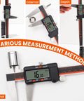HARDELL digital caliper with large LCD display, 0-8 inch range, inch/mm/fraction conversion, stainless steel body