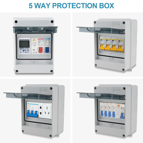 5 Way Circuit Breaker Box IP65 Weatherproof Distribution Enclosure With Din Rail ABS Plastic Cover