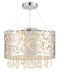 Modern Crystal Drum Chandelier With Six Beaded Crystals, 14.9 Inch Ring Pendant Ceiling Light, stainless steel shade