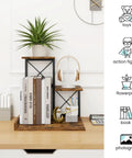 Compact Desk Shelf Organizer Three Tier Storage Riser For Small Desks Rustic Brown Black Finish on desk with books and decor