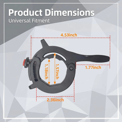Product dimensions of Heavy Duty Motorcycle Cruise Control Throttle Lock With Serrated Heart Push Button.