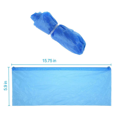 Disposable Shoe Covers One Size Fits All Super Durable CPE Material Waterproof Non Slip Dust Proof Boot Covers for Floors and Carpets Blue 100 Pack 50 Pairs Thick Tear Resistant Pro Grade showing dimensions