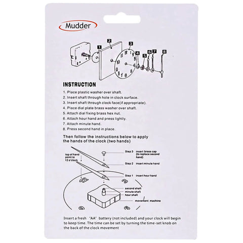 Instructions for Long Shaft Quartz Clock Movement With Hook And Jump Second, Fits 16 To 21 Mm Dial Thickness, 31 Mm Total Shaft Length