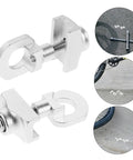 Adjustable Aluminum Alloy Bike Chain Tensioner Tool 2 Piece Set for Folding Bikes shown from different angles on pavement.