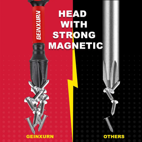 Sick 10 Pack S2 Steel Impact Driver Bit Set With 6 Inch Long Bits For Heavy Duty Drilling And Fastening Work, Comes In Handy Storage Tray With Phillips Torx Square And Hex Head Bits To Keep Your Garage Organized Today. close-up of magnetic impact bit holding screws