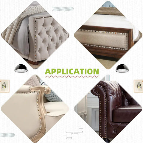Top Shelf 7/16 Inch Upholstery Tacks For Furniture Repair And Diy Crafts With Killer Silver Nailhead Trim on tufted sofa and headboard.
