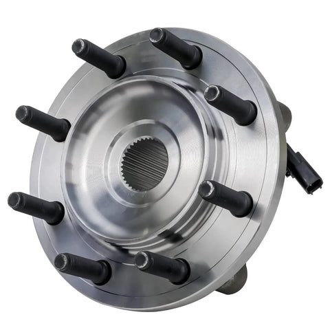 Front Wheel Hub Bearing Assembly For 2012 2013 Ram 2500 3500 4WD Eight Lug Driver Or Passenger Side Replacement With ABS Sensor Included Easy Install Durable Wheel Hub Unit Built To Last showing top view with lug bolts and ABS sensor