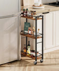 Slim Rolling Cart On Wheels For Small Spaces Mobile Kitchen Cart With Narrow Design Three Tier Wooden Service Cart For Bathroom Laundry Or Living Room Rustic Brown Finish With Open Shelves And Guard Rails For Secure Storage
