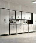Heavy Duty 10 Piece Steel Garage Cabinet System With Workbench All In One Modular Garage Storage Set in workshop