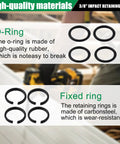 20 Pack 3/8 In Impact Wrench Friction Retaining Ring Kit With O Rings And Anvil Socket Dead Nuts. O-rings and fixed rings displayed.