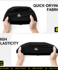 Hands holding black cooling sweat wicking head wrap showcasing quick-drying fabric, high elasticity for under helmets, Three Pack Skull Caps For Men And Women, Stay Cool With Cooling Sweat Wicking Head Wraps For Welding And Cycling, Fits Under Helmets, Soft Durable Stretch Fabric, Moisture Absorbing, Breathable And Comfortable All Day.