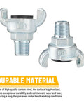 Half Inch NPT Iron Air Hose Fittings Set with Chicago Universal Coupling, showing two galvanized male fittings