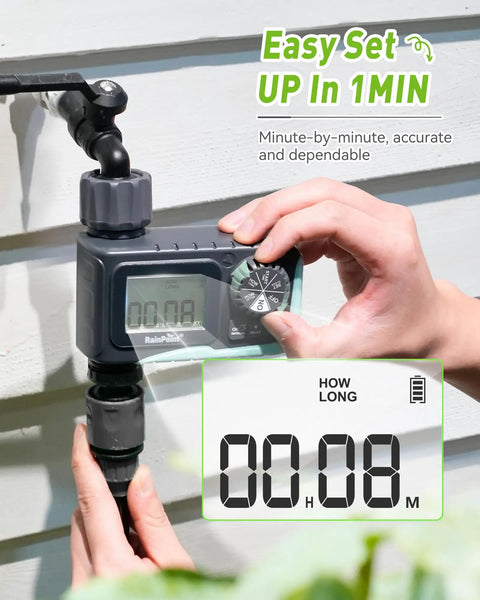 Outdoor Sprinkler Timer For Garden Hose With Large LCD Screen, Programmable Watering Schedule, Rain Delay, And Manual Control