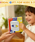 Child holding Bubble Pop Math Game For Kids Ages 4 5 6 7 With Fast Addition And Subtraction Challenge Two Player Family Learning Toy box.