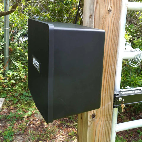 Large Deep Cycle Battery Box For Group 27 Batteries With Removable Locking Lid Padlock Ready Built To Last Heavy Duty Mounting Bracket And Installation Hardware Included Strain Relief Fitting For Safe Outdoor Battery Storage Battery Not Included
