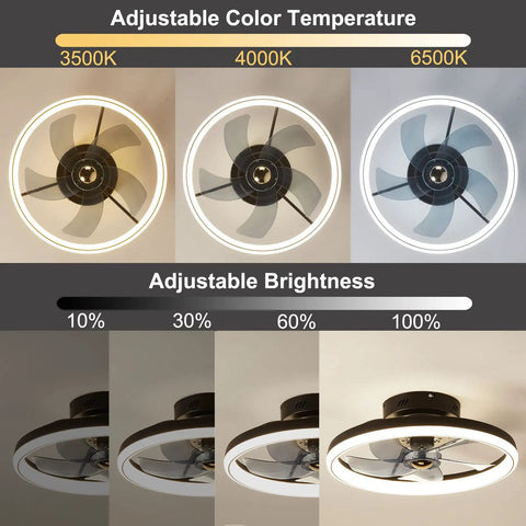 Dope 20 Inch Dimmable Ceiling Fan With Light And Remote, 6 Speed Reversible Low Profile Flush Mount adjustable brightness
