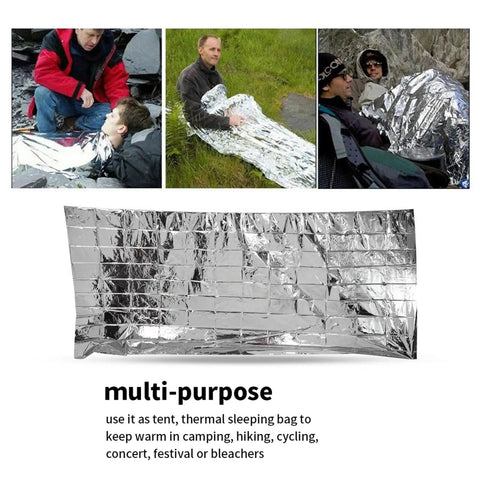 Emergency Survival Reflective Blanket For Camping And Hiking Packable Thermal Shield Multipurpose Tent Lightweight Silver