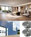 Six Pack Heavy Duty Fire Sprinkler Head Covers With Slick Electroplated Coating And Adjustable Height Flush Mount Design For Corrosion Resistant Ceiling Trim That Looks Sharp in modern interior.