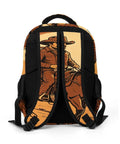 Back view of Desert Cowboy Horse Sunset Print Backpack for unisex everyday use with breathable straps and cowboy design.