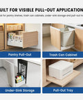 Pantry and trash can pull-outs with undermount drawer slides 18 inch black with soft close bottom mount pull out shelf rails.