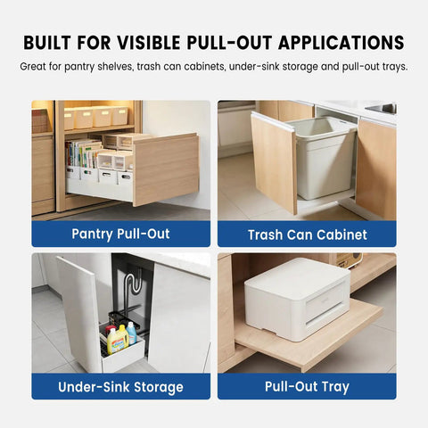 Pantry and trash can pull-outs with undermount drawer slides 18 inch black with soft close bottom mount pull out shelf rails.