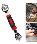 Universal Socket Wrench 48 In 1 With Rotating Head Multi Bit Fastener Tool Heavy Duty Home Repair Kit in hand with a black and red handle.