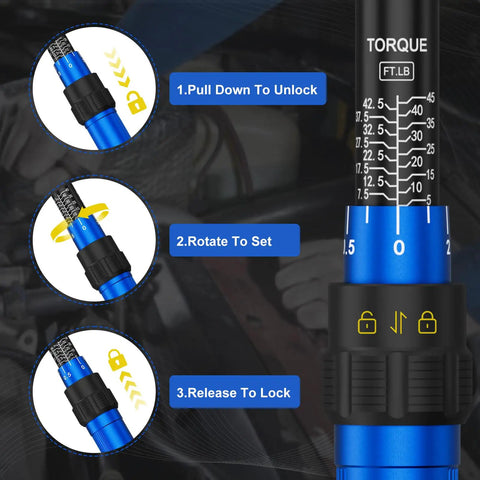 3/8 Inch Drive Magnetic Spark Plug Socket Set With Click Torque Wrench 5-45 Ft-Lb And 6.8-61 Nm, torque mechanism close-up.