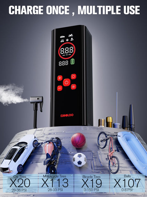 Portable Tire Inflator With Color LED Screen, 12V Car Air Pump, 4X Faster Inflation, Auto Shut-Off, Digital Pressure Gauge