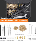 All In One Heat Set Insert Tool Kit With 200 Brass Inserts And 90W Soldering Iron For 3D Printing Pro Builds M2 Through M8 Knurled Nuts On PLA ABS PETG, showing open box with tools and brass inserts.