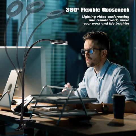 Man using 10x Desk Magnifier With Light, Flexible Gooseneck Clamp, 3 Light Colors And 10 Brightness Levels at a desk
